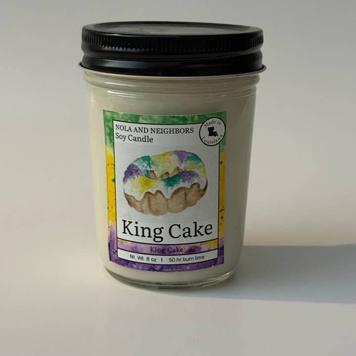 Candela di soia King Cake - Fatto a mano a New Orleans per la vendita all'ingrosso da parte di Nola and neighbors