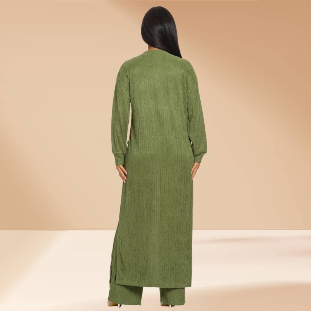 Celystrends - Vente Ensemble haut et pantalon (PAS d'intérieur) - Femme - Ensemble de 3 pièces avec pierres partout : pantalon et cardigan2