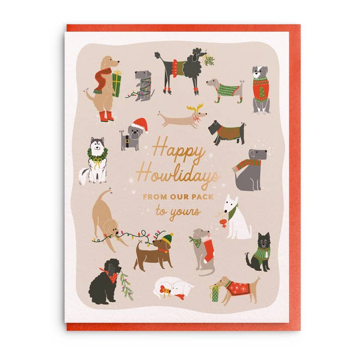 Happy Howlidays, Foil Christmas Card for wholesale by Dahlia Press
