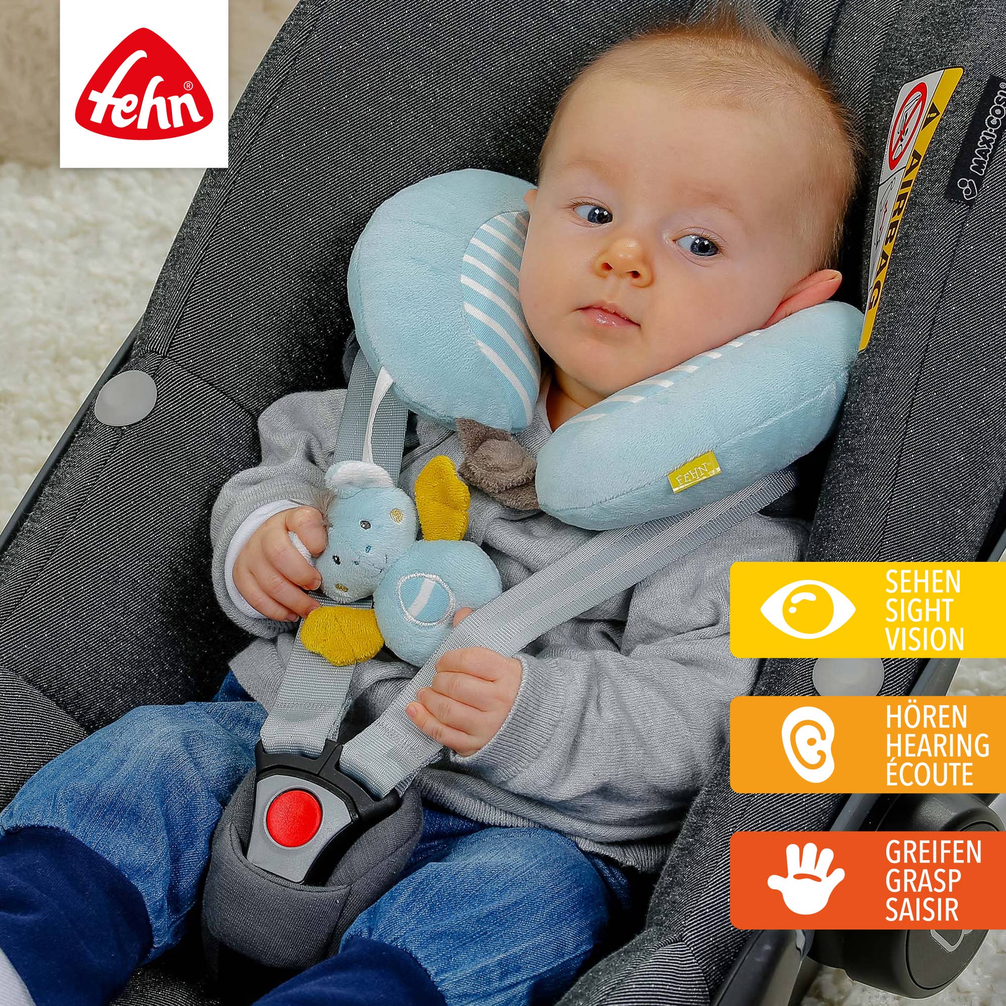 Fehn - Wholesale Travel Pillow - Kids & Baby - Bat neck support - neck pillow with rattle animal1