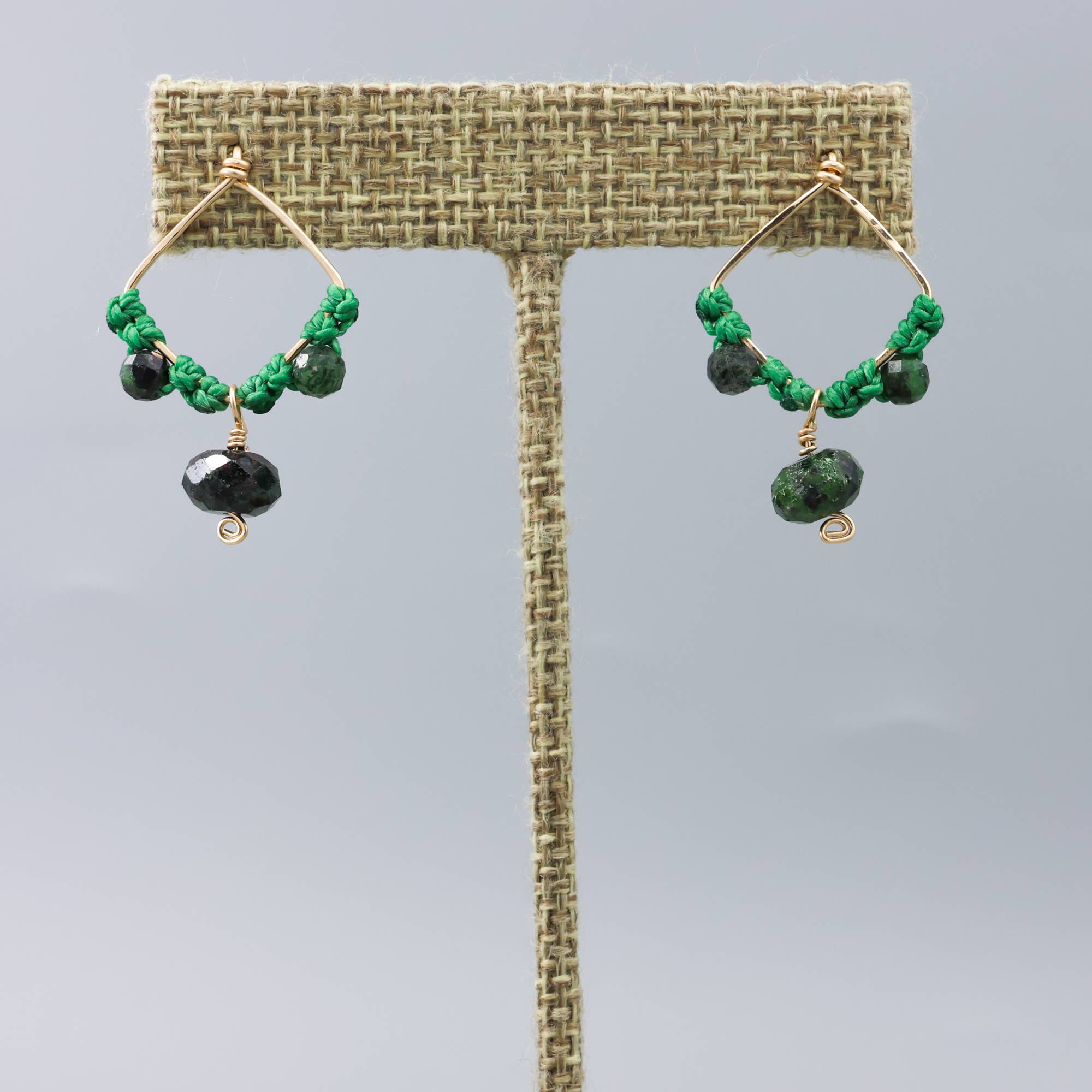 The Stitch Alliance - Wholesale Dangle Earrings - Ruby in Zoisite Drop Earrings, Gold Fill, Handmade, Macrame1