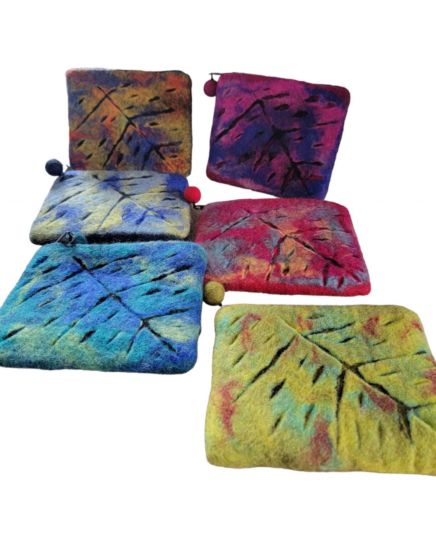 Evergreen Guardian Imports - Vendita all'ingrosso Portamonete - Donna - BA650a Portamonete in feltro di lana con stampa di foglie e piume3