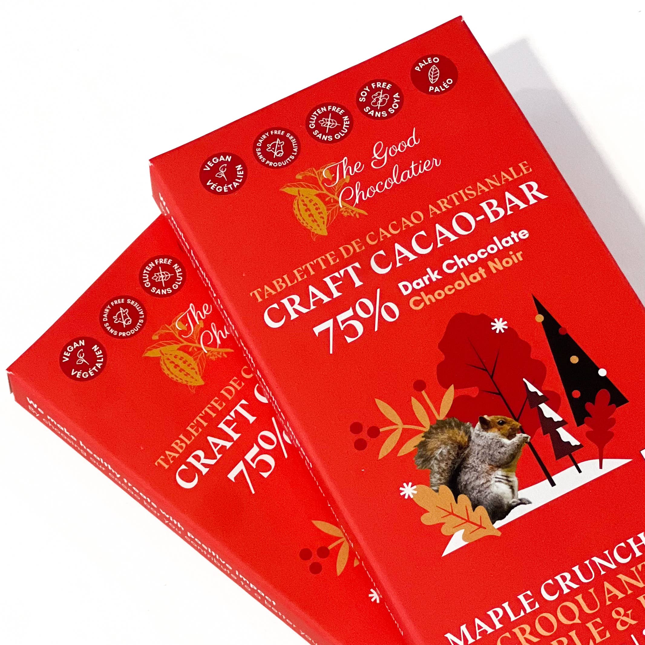 The GOOD Chocolatier – Barra de chocolate por atacado – The GOOD Chocolatier Maple Crunch Pecan 75% - Chocolate Vegano com Noz-Pecã e Xarope de Bordo2