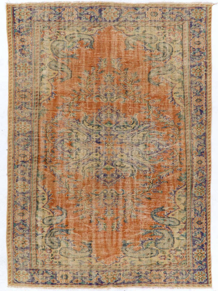 Alfombra de lana Oushak turca vintage única en su tipo de 6.4 x 9 pies para venta al por mayor de Rug Specialist LLC.