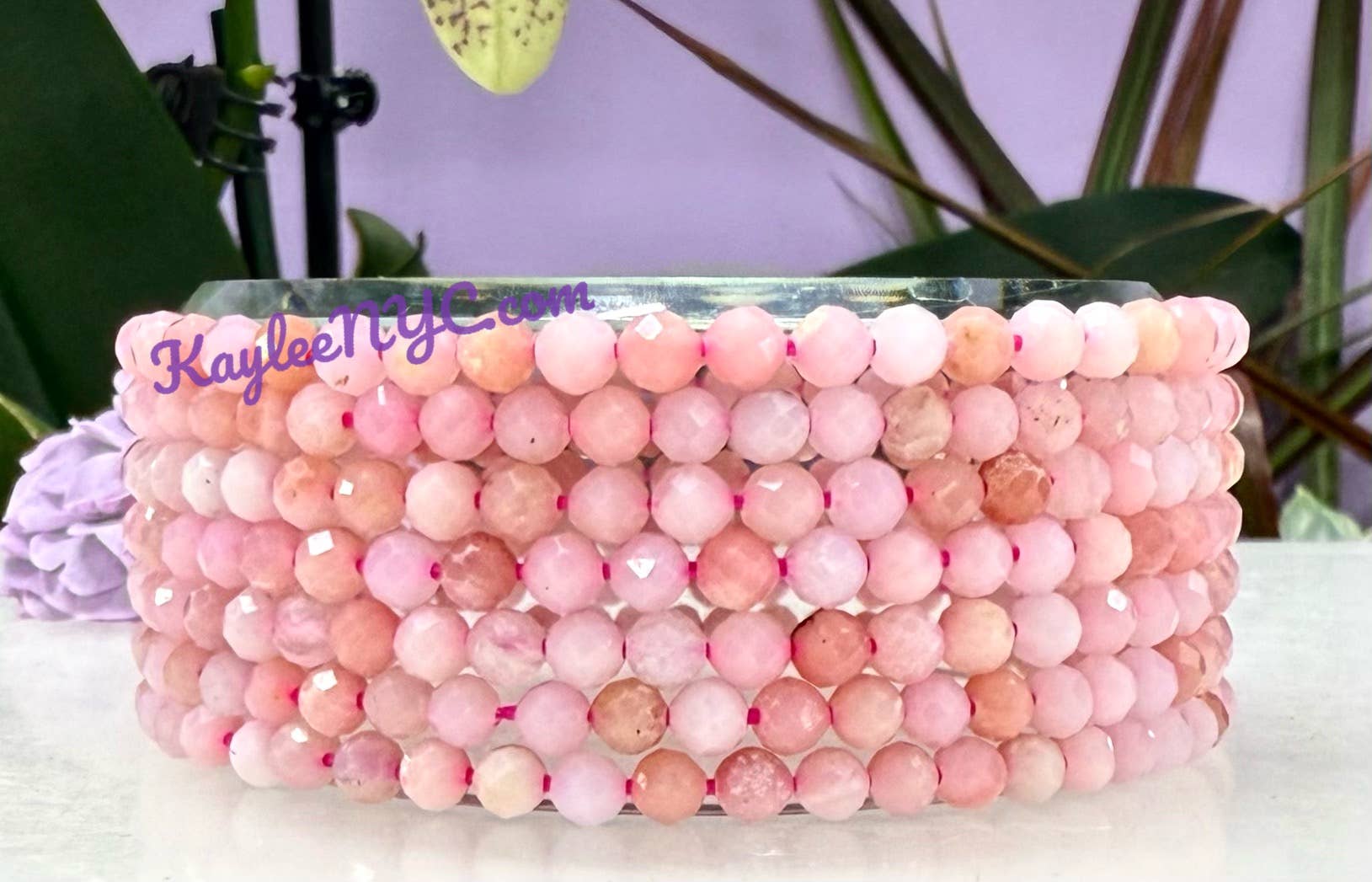 KayleeNYC - Wholesale Beaded Bracelet - 4mm Faceted Natural Pink Opal 7.5”Crystal Bracelet1