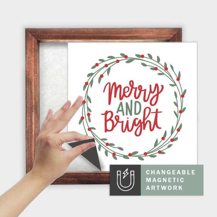 Magnetic Seasonal Decor Insert for Interchangeable Sign (Medium): Merry and Bright | Christmas | Magnetic Sign Blank Sold Separate for wholesale by Simpler Seasons Decor