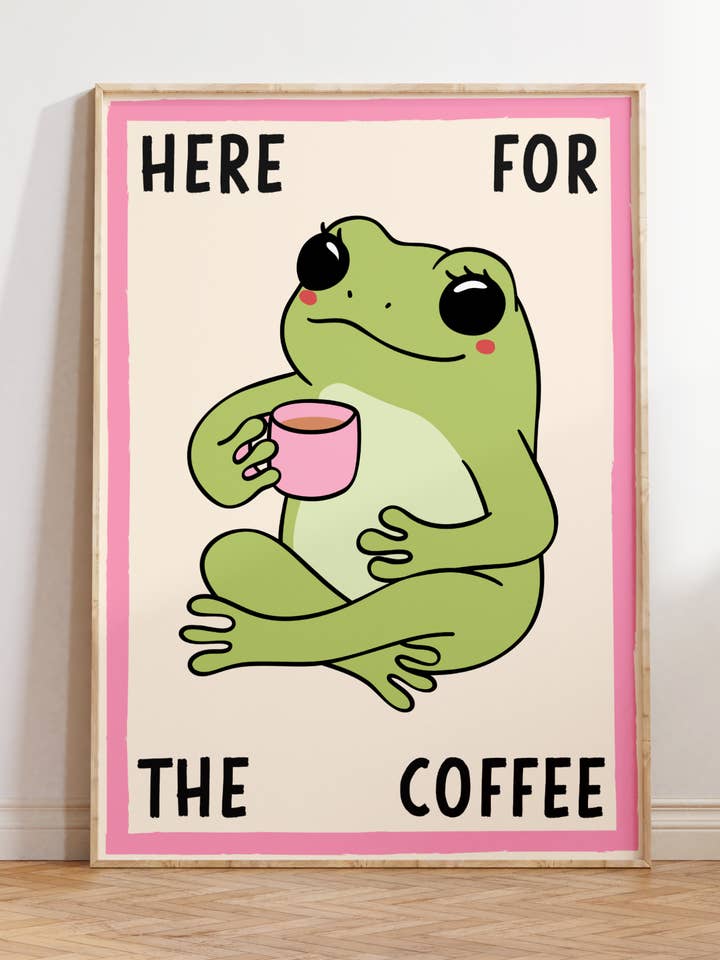 Frog Coffee Print | Wall Art Poster | Funky Food Home Decor for wholesale by By Honey Studios