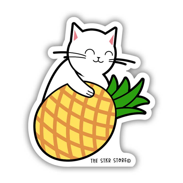Pineapple Hug - Cat Playing Fruits Textured Stickers for wholesale by the stkr store