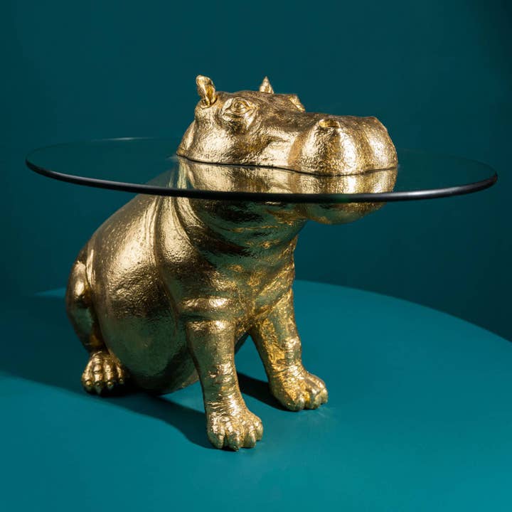 Tavolino Patty Potamus, Oro/Vetro, 65 x 50 x 45 cm per la vendita all'ingrosso da parte di WERNS