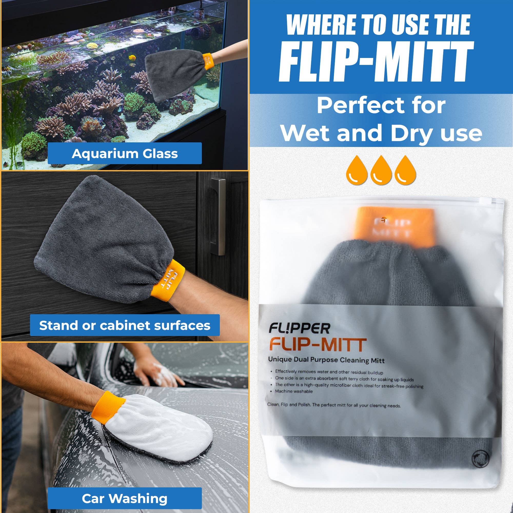 Flipper Aquarium Products - Wholesale Cleaning Cloth - Flipper 2-in-1 Microfiber Aquarium Cleaning Mitt 1 Pack3