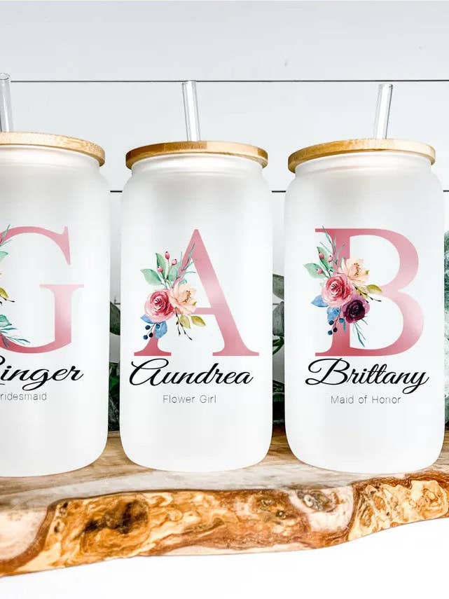 Personalized Bachelorette Bridal Party Glass Tumbler Lid Coffee Cup Gift for wholesale by Taniri