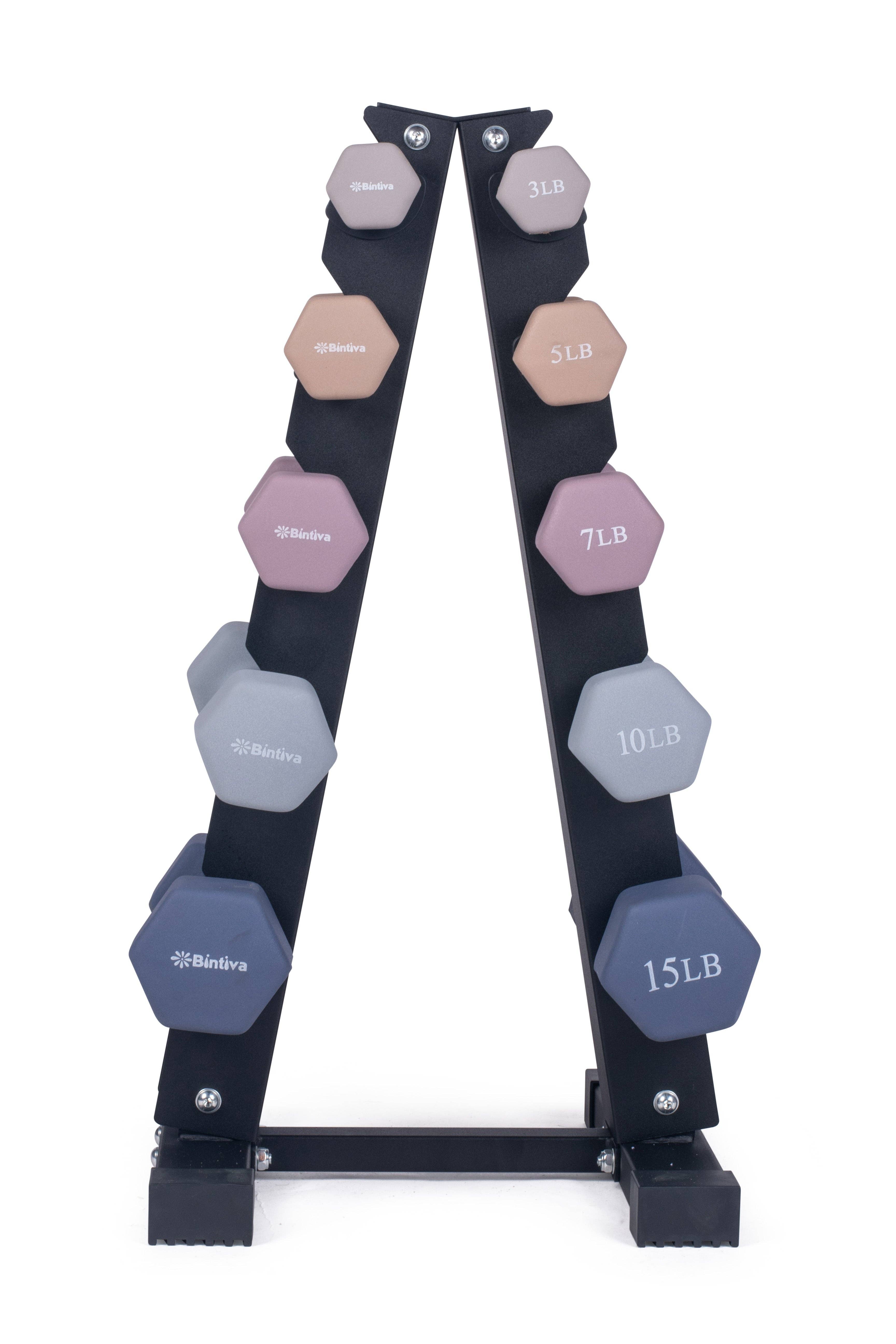 Bintiva - Wholesale Fitness Equipment - Rack Sets: Neoprene Hexagon shaped dumbbells - Earth Tones5