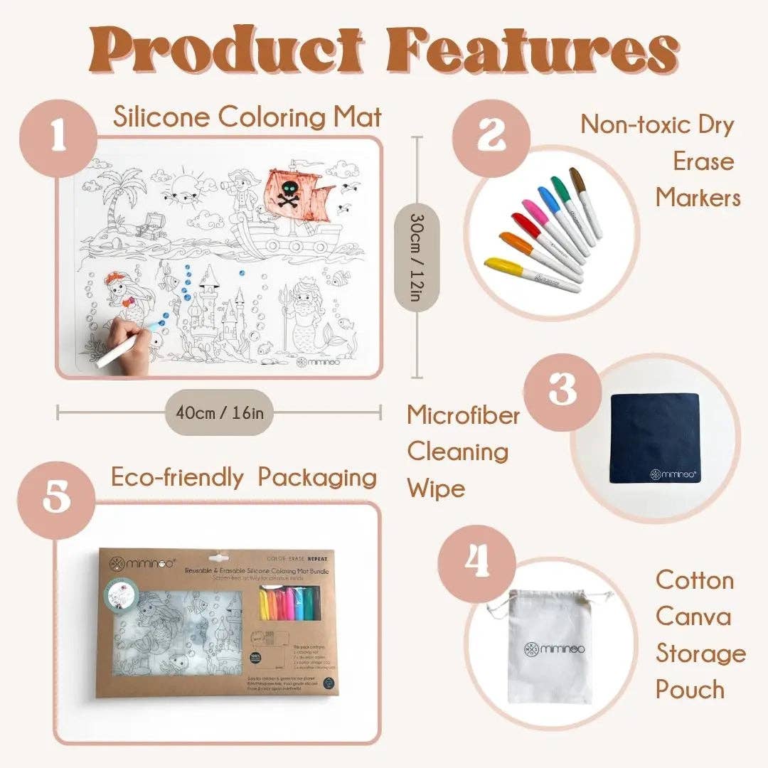 Miminoo - Vente Tapis de coloriage – enfant et bébé - Ensemble de tapis de coloriage réutilisables en silicone pour enfants - Atlantis2