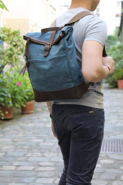 ZEDE PARIS - Vente Sac à dos – unisexe - ECOLE MILITAIRE - Sac à dos en toile et cuir6