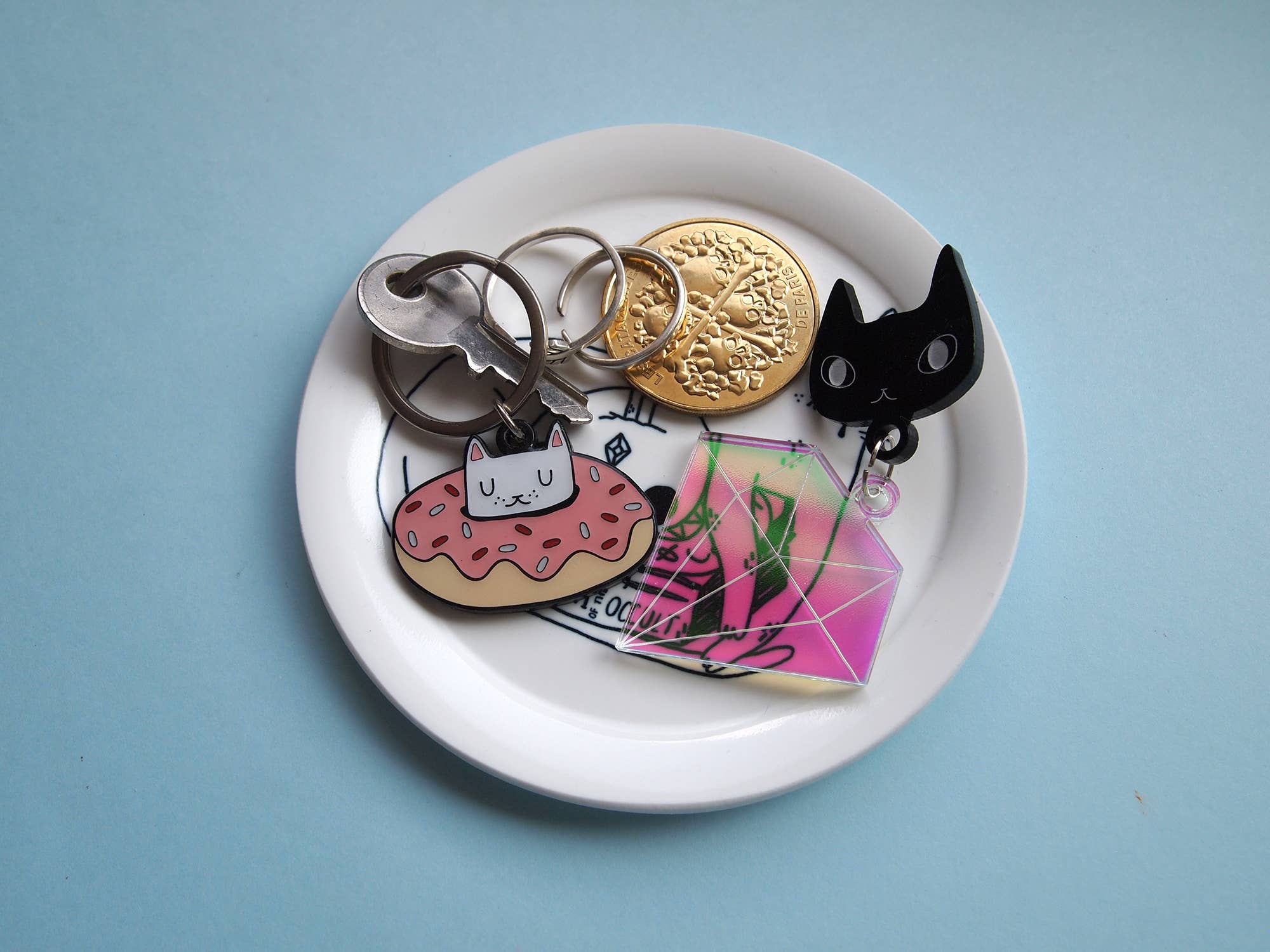 I LIKE CATS - Wholesale Jewelry Dish - Spooky cat with books illustrated trinket dish, ring dish4