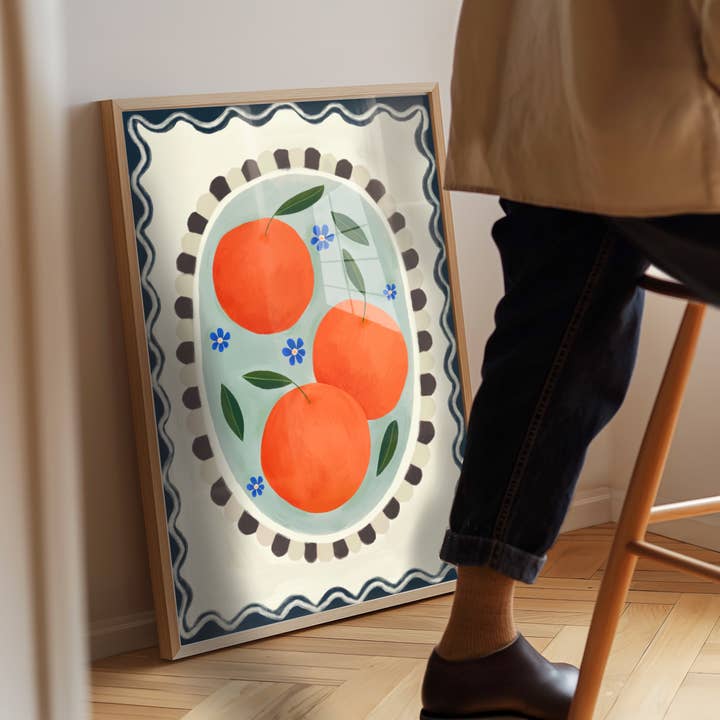 Kate Fox Design - Wholesale Kunstprint - Oranje met rand, kunstdruk, keukenkunst, kleurrijk