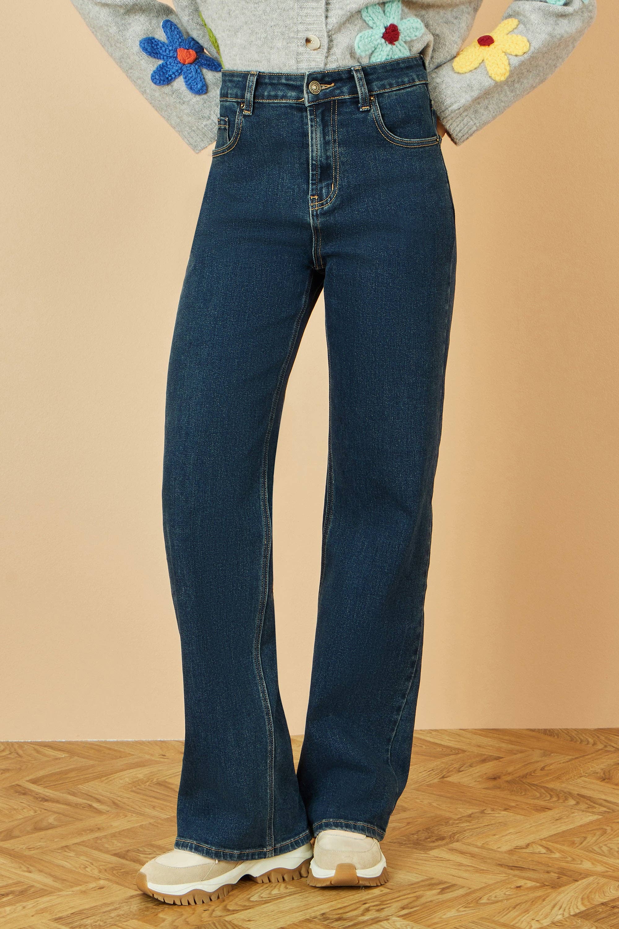 Yumi Blue Dark Wash Stretch Wide Leg Jeans for wholesale on Faire3