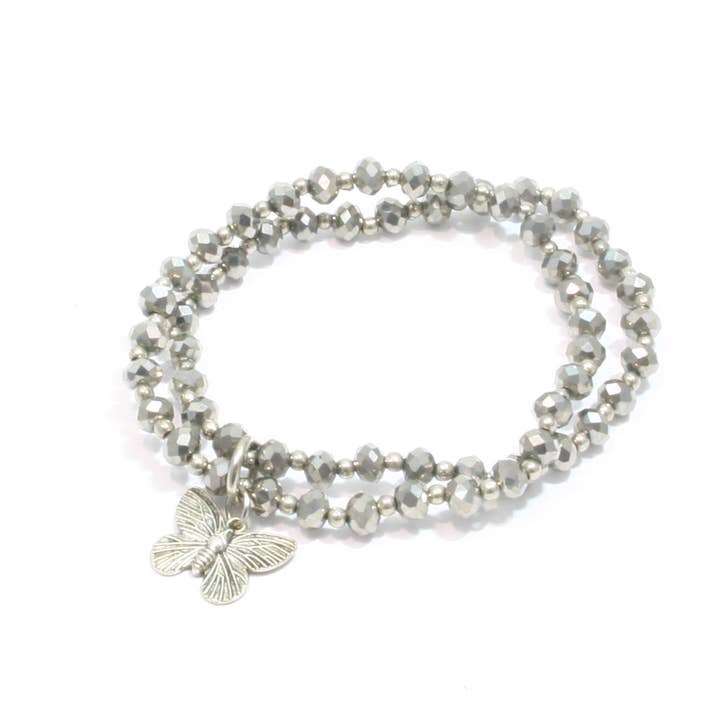 Suzie Blue Canada - Wholesale Charm/Dangle Bracelet - Double Strand Crystal Bracelet With Butterfly Charm