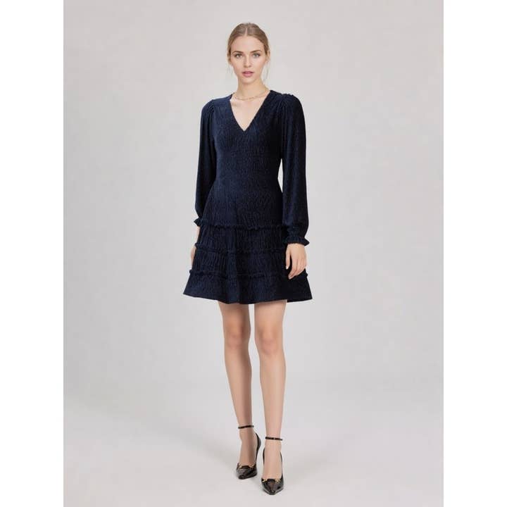 Deep V-neck Textured Velvet Holiday Mini Dress for wholesale by IVE