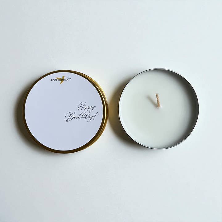 ROBINSON'S JOY - Wholesale Travel Candles - "Happy Birthday!" 2oz Candle- Joyful Moments Collection1