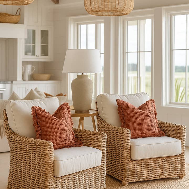 Mama and Tochter - Wholesale Throw pillow cover - Organic Cotton Waffle Ruffle Cushion Cover - Terracotta - 2.5cm Frayed Ruffle0