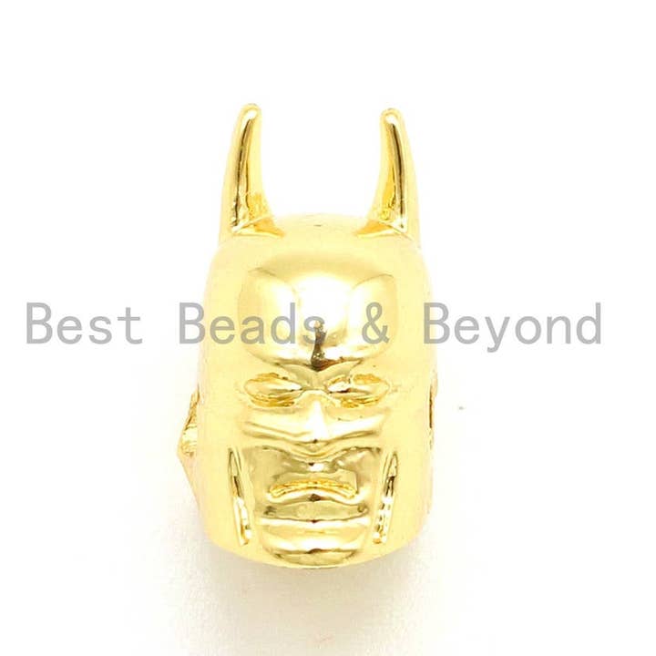 BestBeads&Beyond – wholesale Individual charm/pendant – CZ Micro Pave Batman Superhero head Beads, Cubic Zirconia Space Beads, Men's Bracelet Charms, 12x8mm, sku#G139