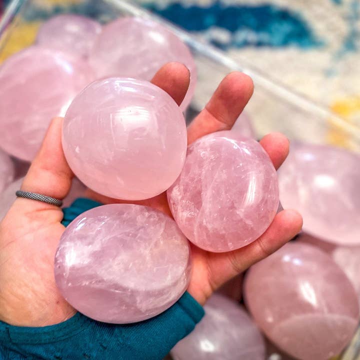 Rose Quartz Crystal Palm Stones for wholesale by Mandala Gems