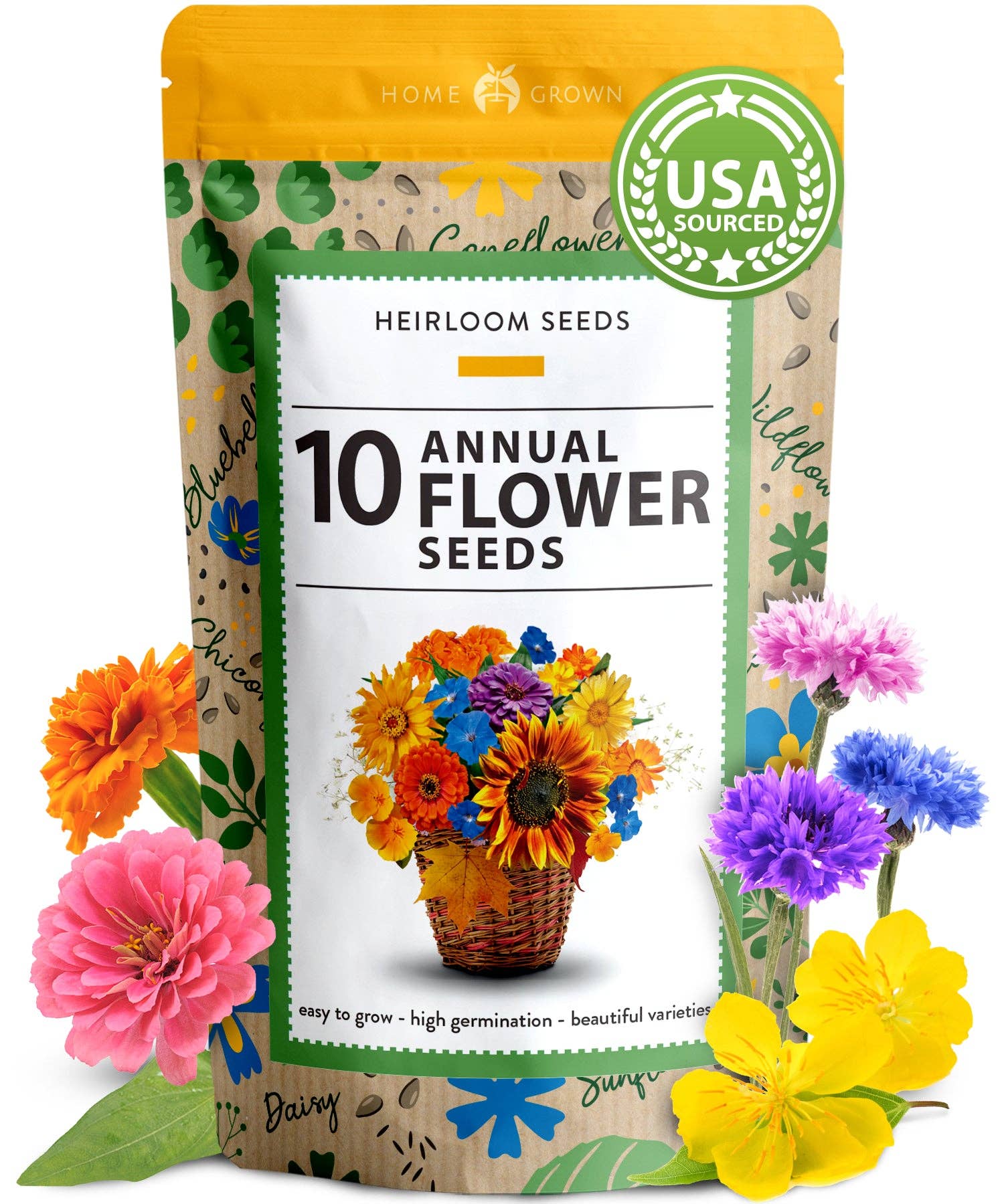 Homegrown Garden - Wholesale Plant Seeds - 10 Annual Flower Seeds Packets with Wildflower Seeds9