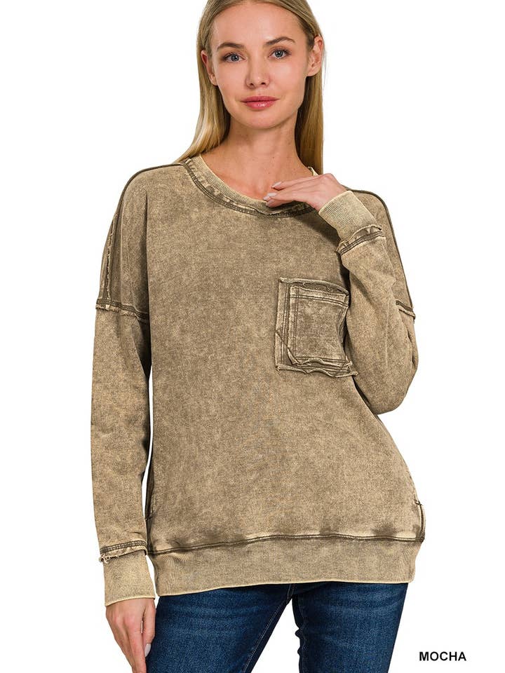 Vanilla Monkey - Wholesale Sweatshirt - Women's - F/terry Washed Raw Edge Front Pocket Pullover13