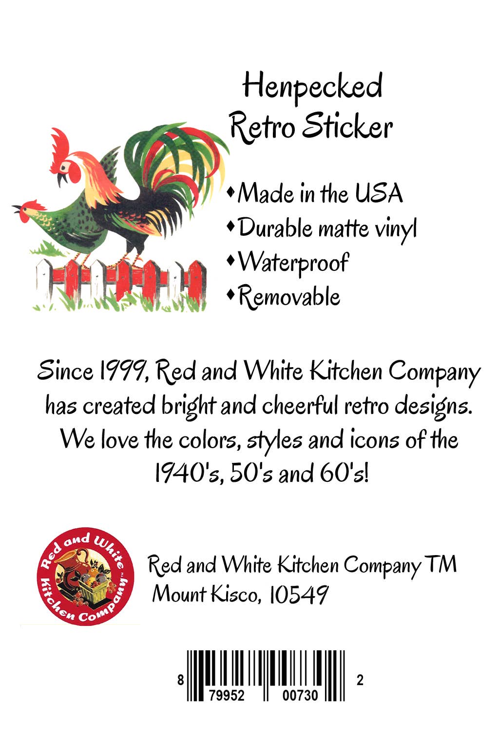 Red and White Kitchen Company - Wholesale Sticker - Henpecked Rooster Retro Sticker2