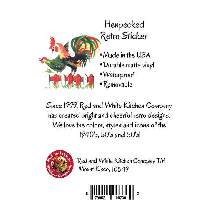 Red and White Kitchen Company - Vente Autocollant - Autocollant rétro coq Henpecked2