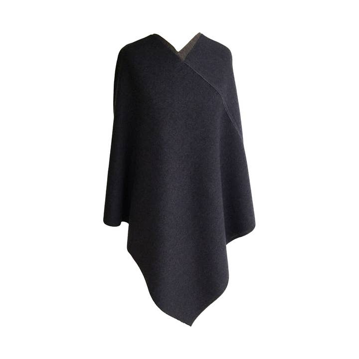 TrianglePoncho reversible thick - bluebrown/brown for wholesale by austriandesign.at