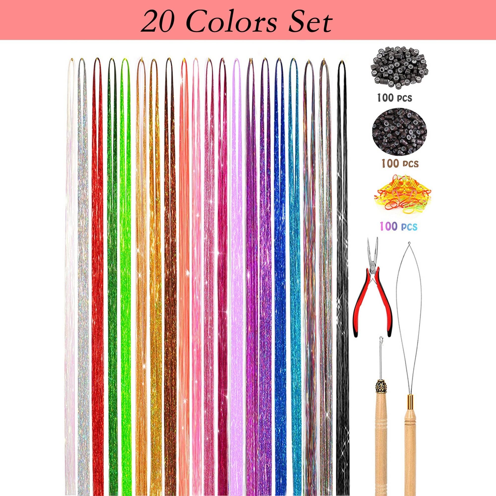 AK Brand - Vendita all'ingrosso Extension per capelli - Kit di glitter per capelli con fili in 14, 16 e 20 colori per extension2