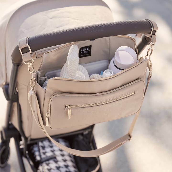 OiOi - Wholesale Diaper Bag - Baby - Multitasker Pram Caddy 2.0 - Oat Vegan Leather3