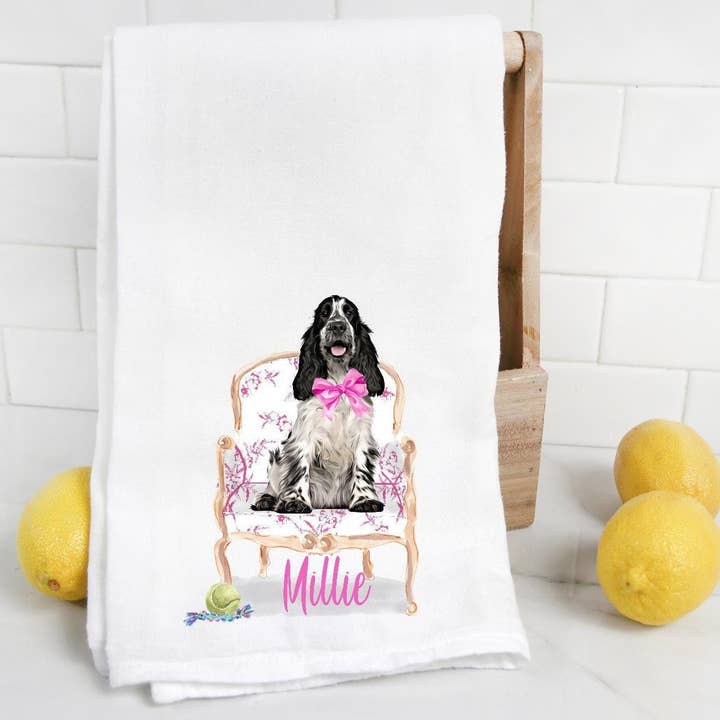 Serviette personnalisée Cocker Spaniel Flour Sack, cadeau pour animaux de compagnie pour la vente par The Preppy Pineapple Home