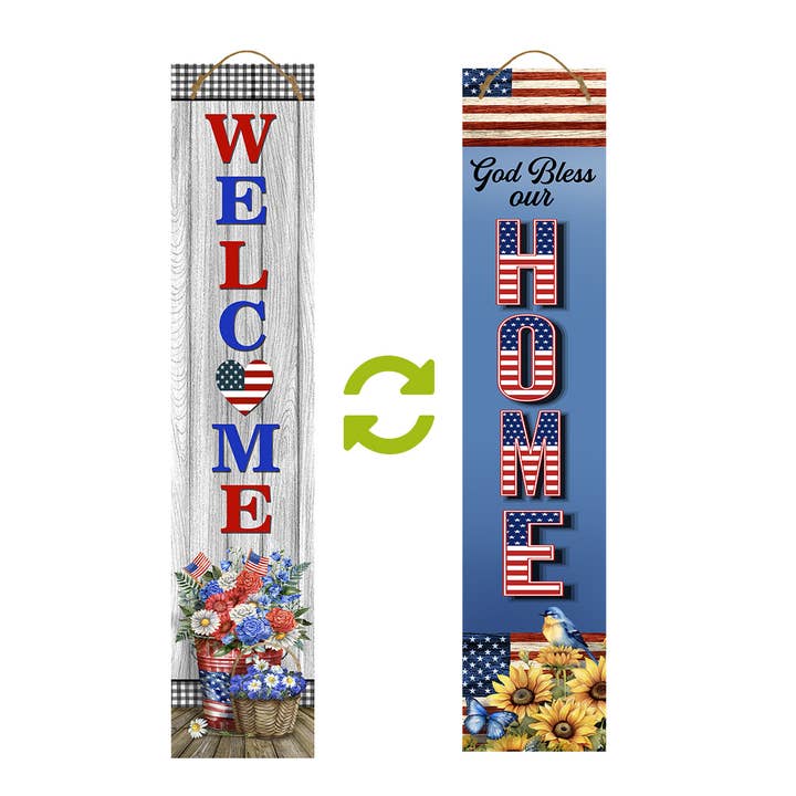 Panneau de Porche Réversible Bienvenue Patriotique en Pin pour la vente par Briarwood Lane