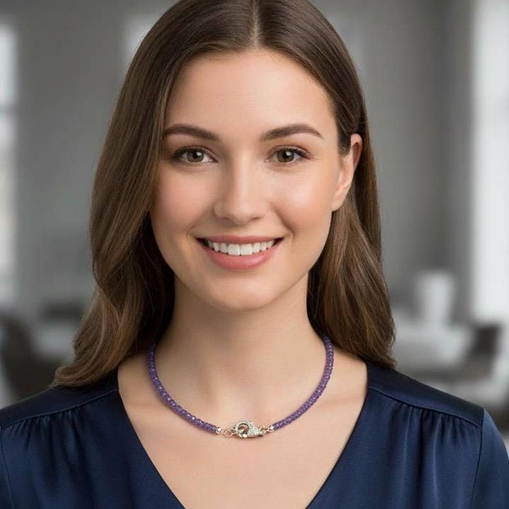 17,5” Echte Tanzaniet Ketting met Pave Diamant Sluiting, Spirituele Genezing Kristal Ketting, Chakra Sieraden, December Geboortesteen Geschenken voor wholesale door Akstar Gems