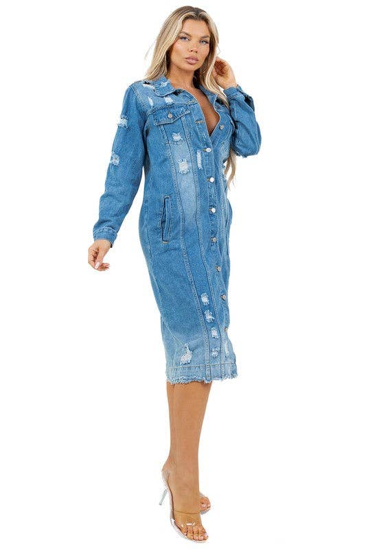 Blue WOMEN FASHION MAXI LONG DENIM JACKET for wholesale on Faire5