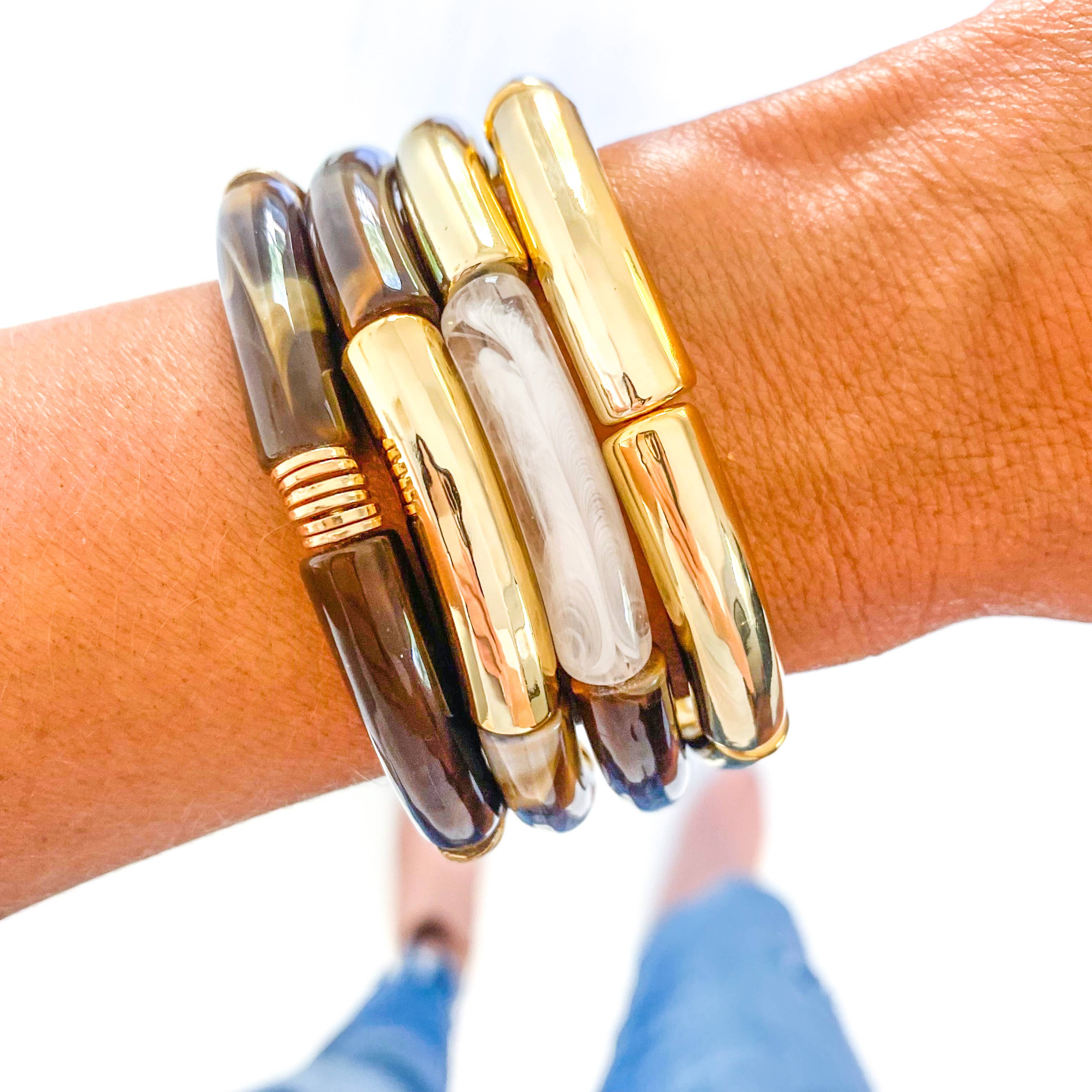 Savvy Bling – Pulseira de missangas por atacado – Pulseira de bambu em tubo de mármore marrom8