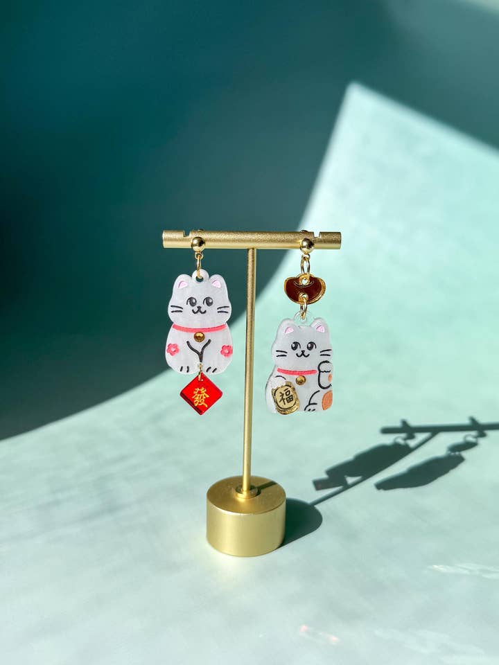 Lucky Cat Earrings for wholesale by Sunnie Creative