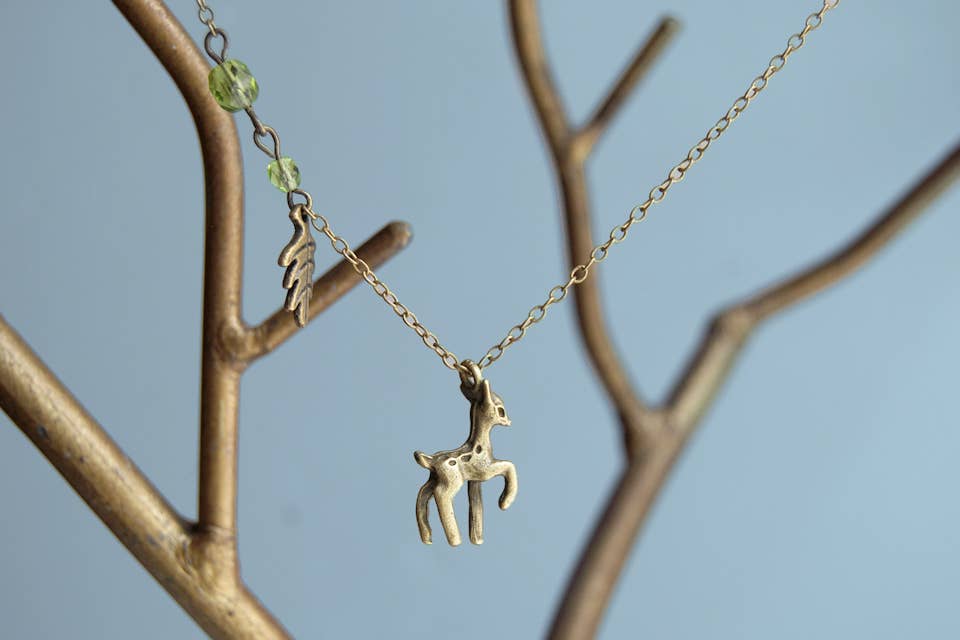 Enchanted Leaves - Wholesale Pendant/Charm Necklace - 18" Little Brass Deer Necklace3