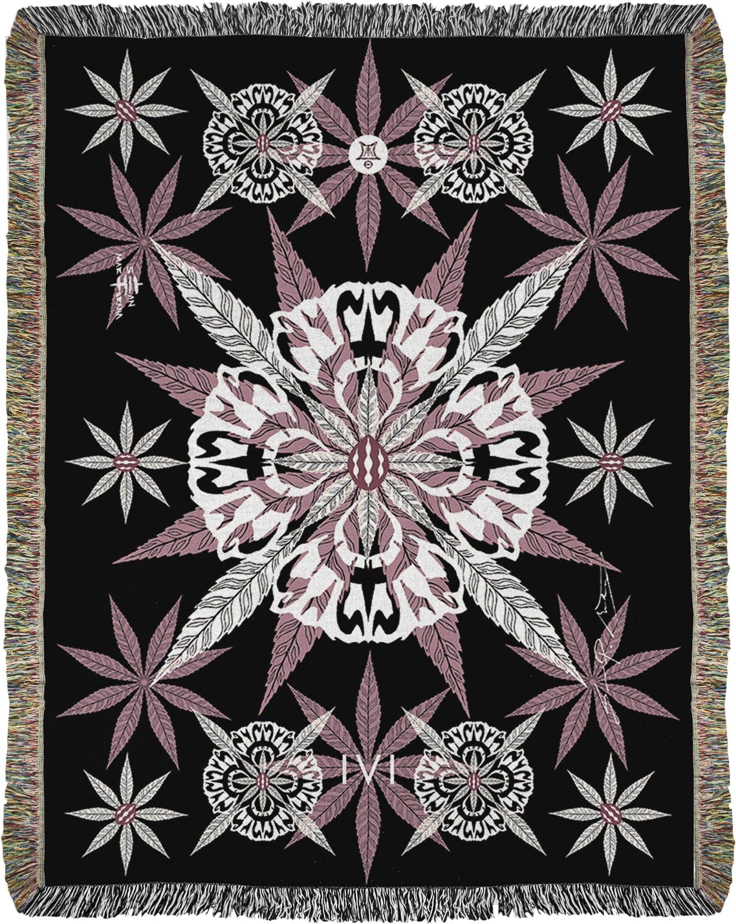 Sean Martorana - Wholesale Throw Blanket - IVI Cannabis and Poppy Floral Jacquard Woven Blanket0