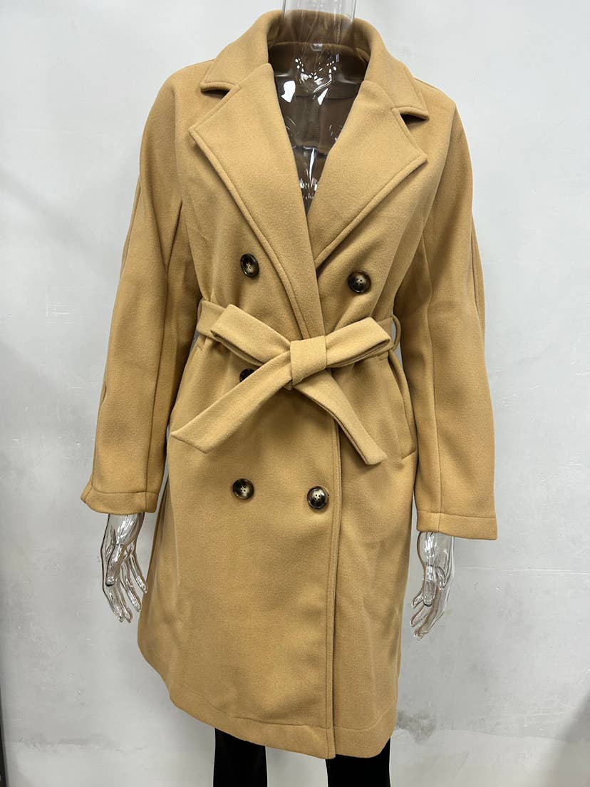 UNISHE - Wholesale Coat - Women's - Double Breasted Notch Lapels Overcoat with Belt GSS1162