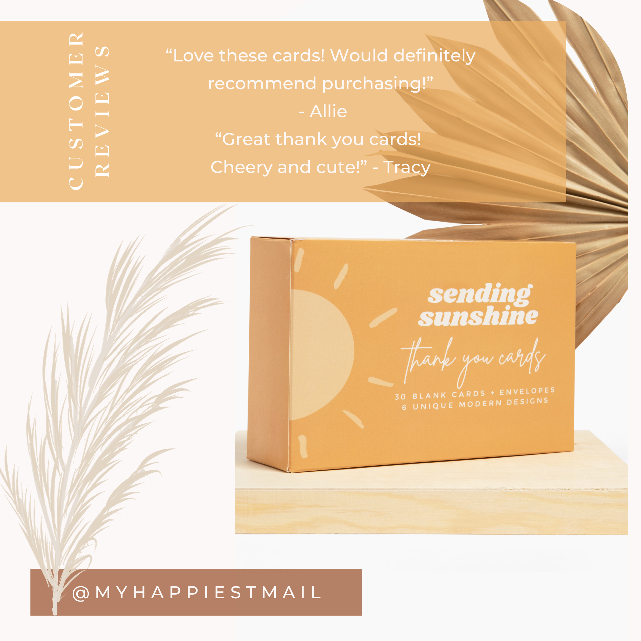 Lain & Lou - Vente Cartes de remerciements - Cartes de remerciement Boho Sun en vrac | Paquet de 30 avec enveloppes6