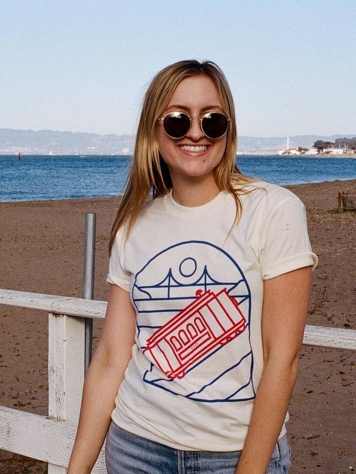 Culk - Wholesale Screen Printed T-Shirt - Unisex - Cable Car Tee Cream1