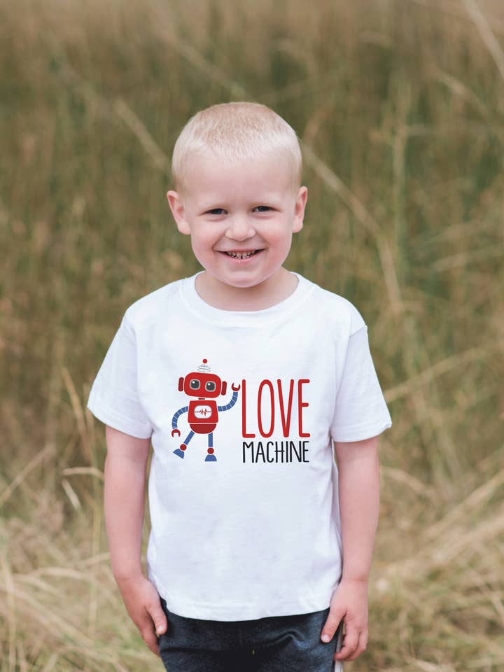 7 ate 9 Apparel Kid's Love Machine Robot Valentine's Day T-shirt for wholesale by 7 ate 9 Apparel