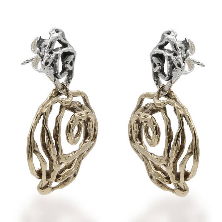 Boucles d'oreilles pendantes Rose argent 925 et bronze - ORA103 pour la vente par Mandile Gioielli