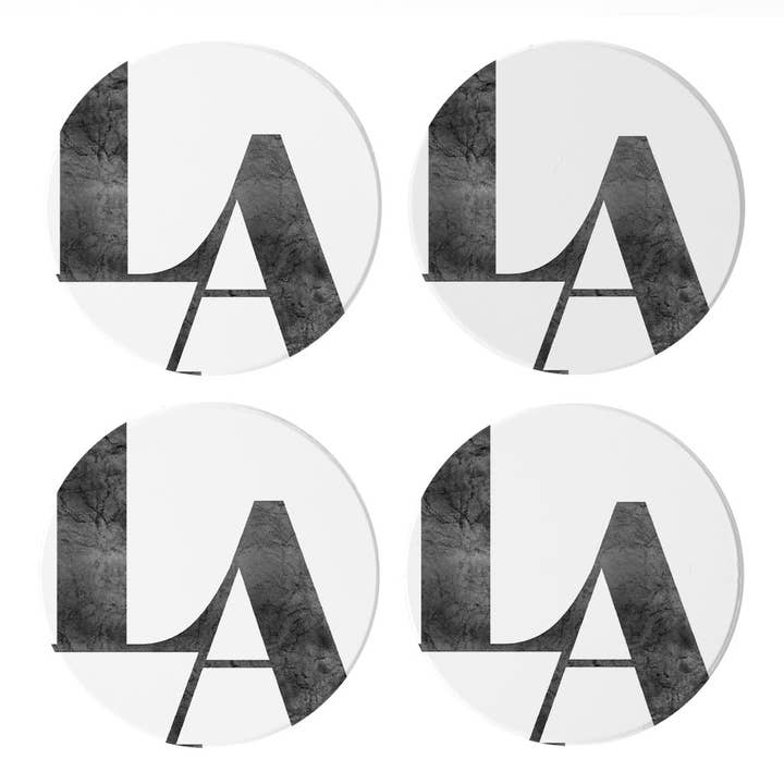 Modern White Louisiana Initials | Absorbent Coasters | Set of 4 | Min 2 for wholesale by Love Local