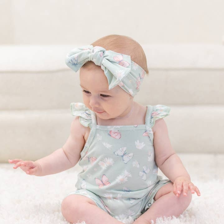 Knotted Bow - Butterfly Daisy Mint for wholesale by Sweet Bamboo