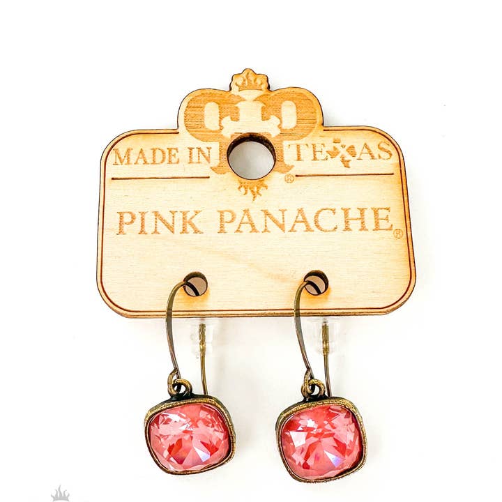 Pink Panache Brands - Wholesale Dangle Earrings - Austrian square crystal hook earring, 12mm12